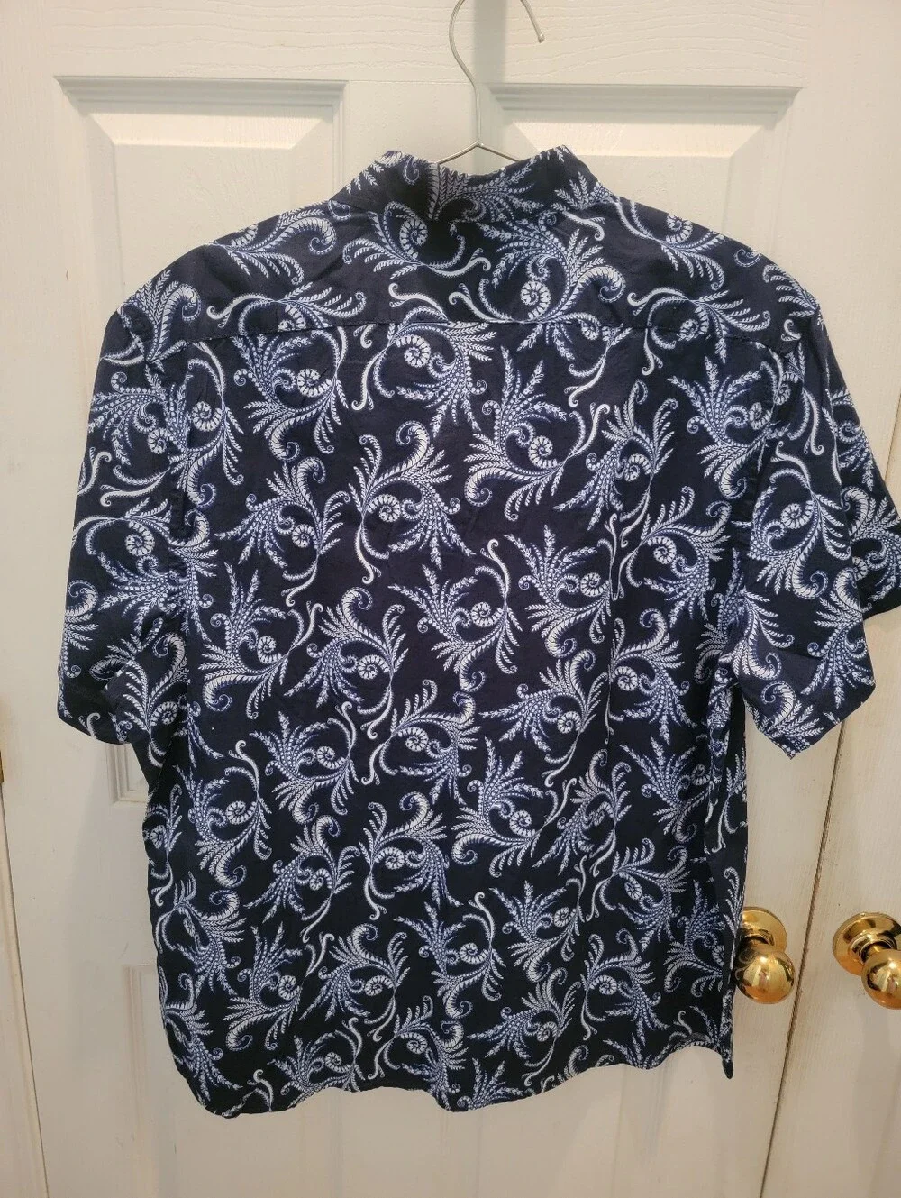 NWT Banana Republic Mens Navy Paisley Pattern Short Sleeve Slim Fit Shirt - XL